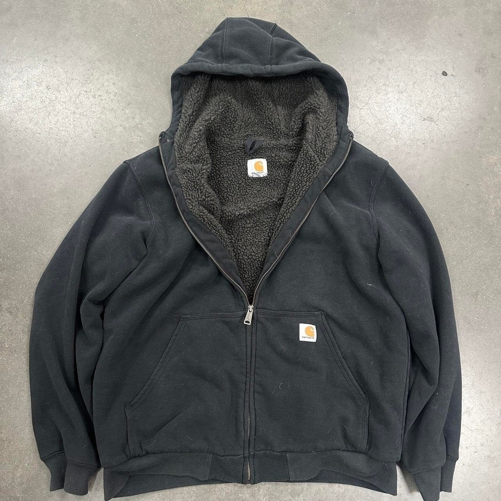 Carhartt black heavyweight Sherpa lined zip up hoodie Size Lg